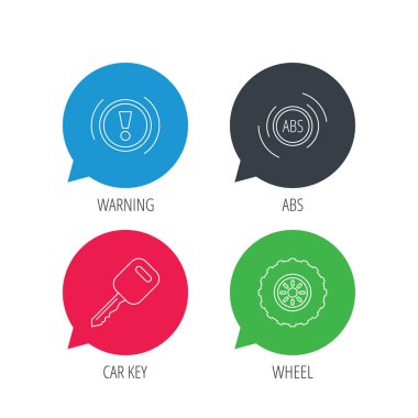 Araba anahtarı, abs ve tekerlek simgeleri.