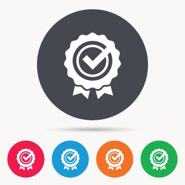 Ödül madalya simgesi. Onay işareti ile kazanan amblemi.