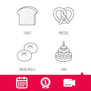 Pasta, tuzlu kraker ve ekmek rulo simgeleri.