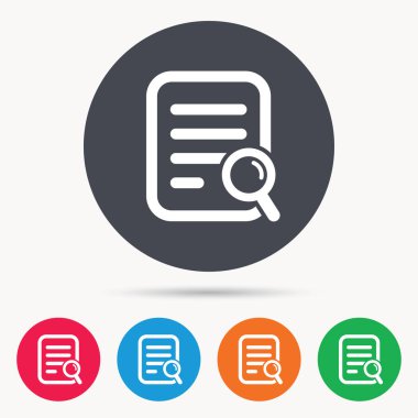 Dosya arama simgesi. Büyüteç ile belge sayfası.