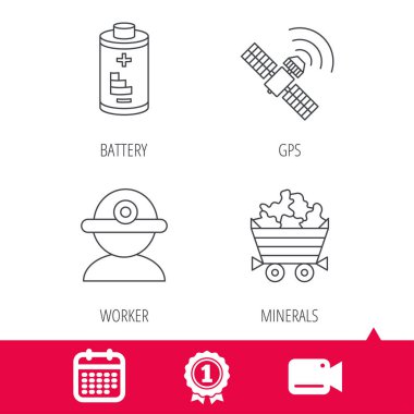 İşçi, mineraller ve Gps uydu simgeleri.