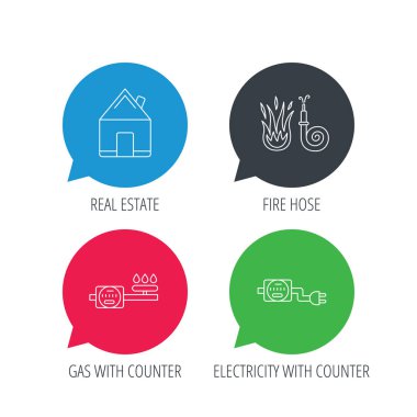 Gayrimenkul, hortum yangın ve gaz sayacı simgeler.