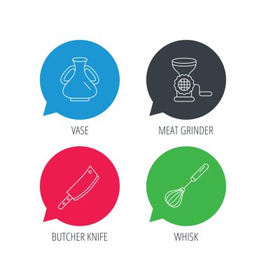 Kıyma makinesi, kasap bıçağı ve çırpma teli simgeler.