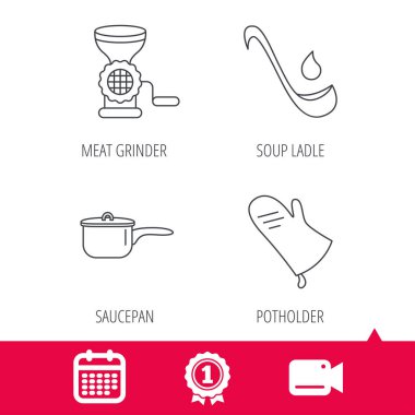 Çorba Kepçe, potholder ve mutfak mutfak eşyaları simgesi.