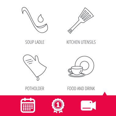 Çorba Kepçe, potholder ve mutfak mutfak eşyaları simgesi.