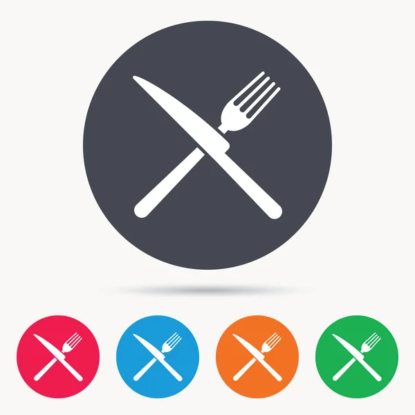 Iconos de tenedor y cuchillo. Signo de cubiertos . — Vector de stock