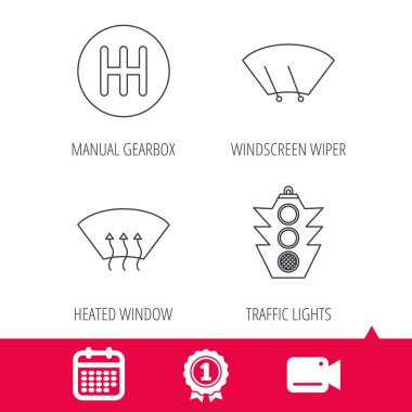 Trafik ışıkları, manuel şanzıman ve silecek simgeler.