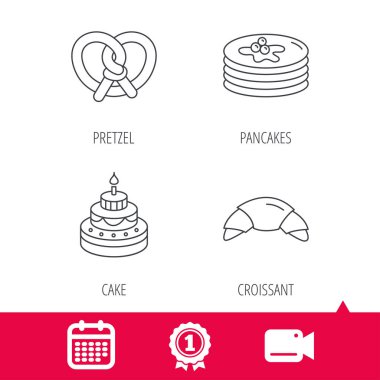 Kruvasan, simit ve krep simgeleri.