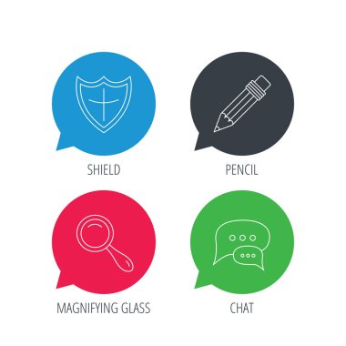 Sohbet konuşma balonları, Büyüteç'i ve kalem simgeler.