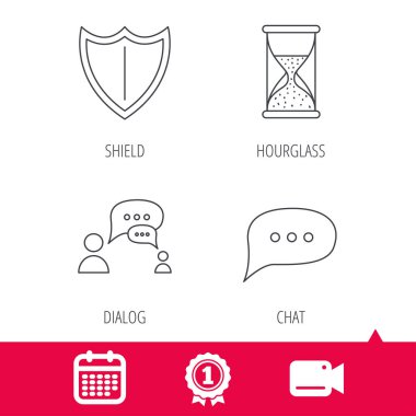 İletişim, sohbet konuşma balonları ve kalkan kutsal kişilerin resmi.