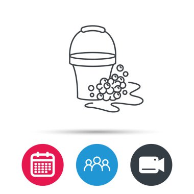 Sabunlu temizlik simgesi. Köpük ve kabarcık ile kova.