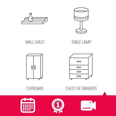 Masa lambası, dolap ve duvar raf simgeleri.