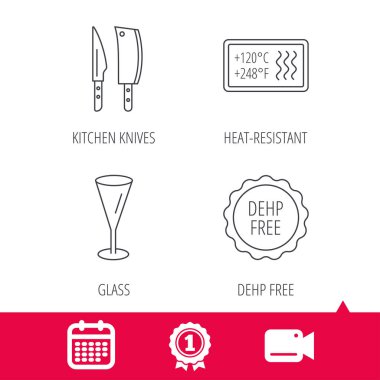 Mutfak bıçakları, cam ve ısıya dayanıklı simgeler.