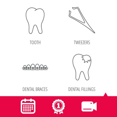 Diş diş telleri, dolgular ve diş simgeler.