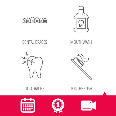 Diş ağrısı, diş diş telleri ve gargara simgeler.