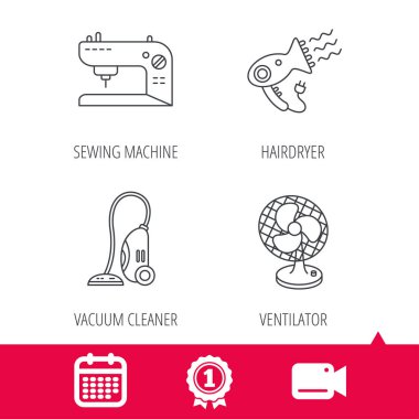 Havalandırma, dikiş makinesi ve saç kurutma makinesi simgeler.