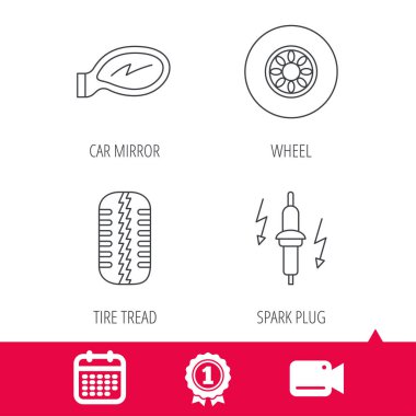 Tekerlek, araba ayna ve buji simgeler.