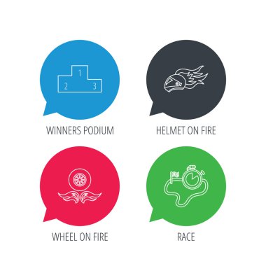 Kazanan podyum, yarış zamanlayıcı ve tekerlek üzerinde ateş.