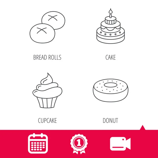 Cupcake, cake and bread rolls icons. — Stock Vector