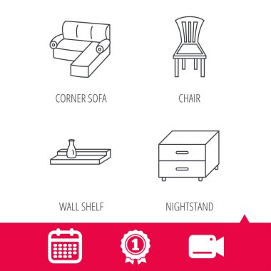 Köşe kanepe, komidin ve sandalye simgeleri.