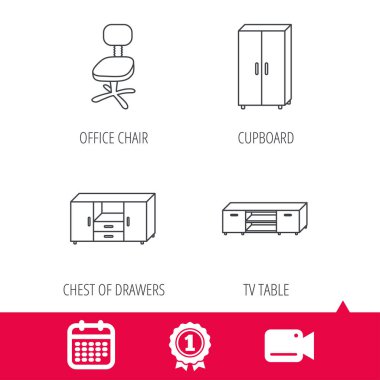 Dolap, Tv tablo ve ofis sandalye simgeleri.