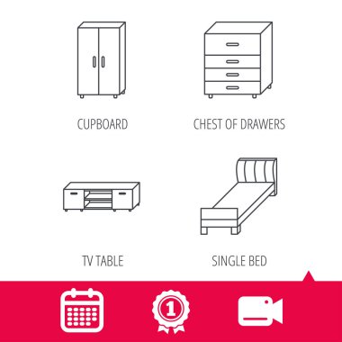 Tek Kişilik Yatak, Tv masa ve dolap simgeleri.