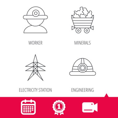 İşçi, mineraller ve mühendislik dümen simgeleri.