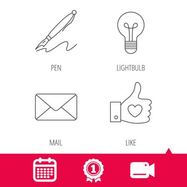 Posta, kalp ve ampul simgeler.