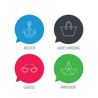 Kağıt tekne, çapa ve gözlük simgeleri.