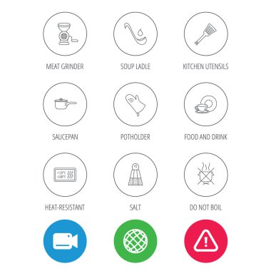 Çorba Kepçe, potholder ve mutfak mutfak eşyaları simgesi.