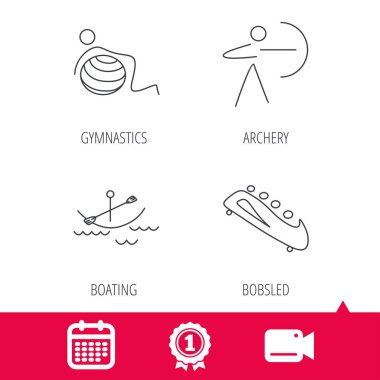 Jimnastik, tekne ve okçuluk simgeleri.