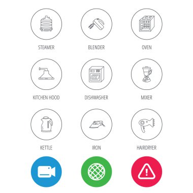 Bulaşık makinesi, su ısıtıcısı ve Mikser simgeleri.