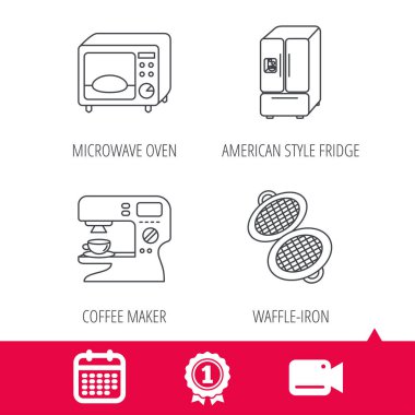 Mikrodalga fırın, tost makinesi- ve Amerikan tarzı buzdolabı simgeler.