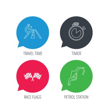 Bayrak yarışı, seyahat zamanlayıcı ve benzin istasyonu.