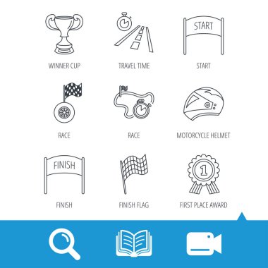 Kazanan Kupası ve Ödülü simgeler. Yarış bayrağını işaretleri.