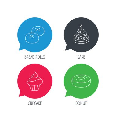 Kek, kek ve ekmek rulo simgeleri.