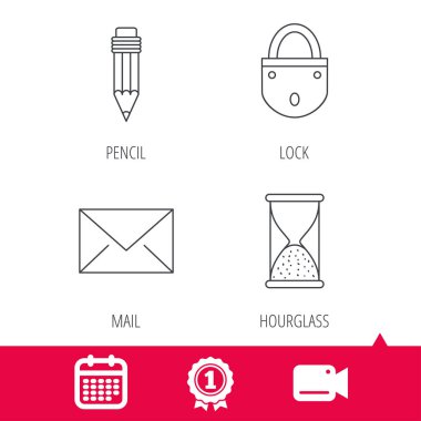 Zarf, kalem ve kilit simgeleri posta.