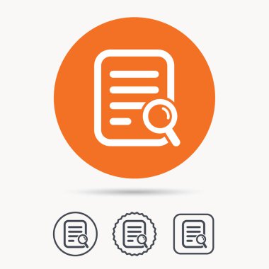 Dosya arama simgesi. Büyüteç ile belge sayfası.