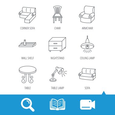 Köşe kanepe, masa ve koltuk simgeler.