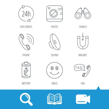 Telefon, batarya ve SSS konuşma balonu simgeleri.