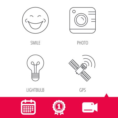 Yüzü gülen, kamera ve ampul simgeler fotoğraf.