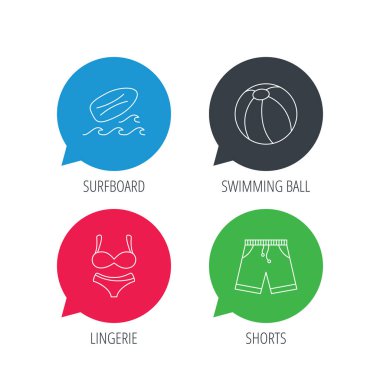 Sörf tahtası, plaj topu ve gövdeleri simgeler.