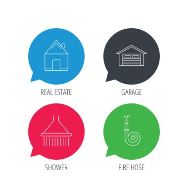 Gerçek Emlak, garaj ve duş simgeleri.