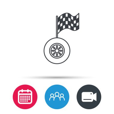 Yarış simgesi. Bayrak işareti racing ile tekerlek.