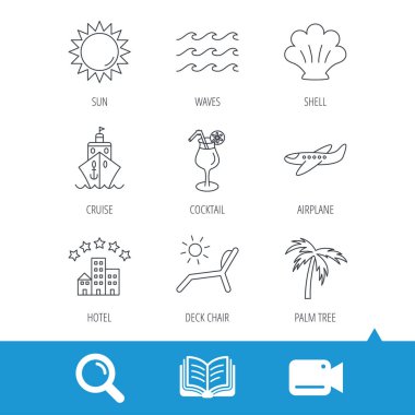 Cruise, dalgalar ve kokteyl simgeler. Otel işareti.