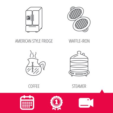Tost makinesi, kahve ve vapur simgeleri.