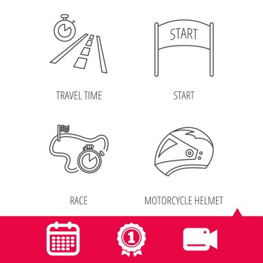 Motosiklet kask, yarış zamanlayıcı ve seyahat süresi.