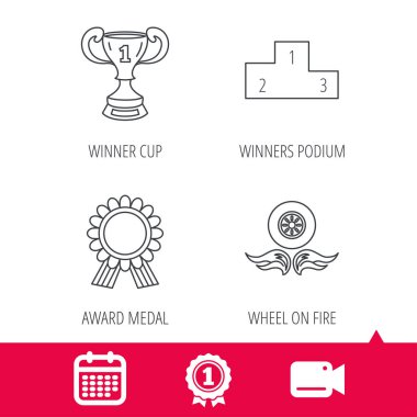Kazanan Kupası, podyum ve ödül madalya simgeleri.
