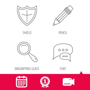 Sohbet konuşma balonları, Büyüteç'i ve kalem simgeler.