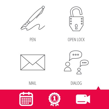 İletişim, posta zarf ve açık kilit simgeleri.